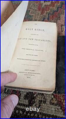 Rare Antique Early Red Leather Pocket Size 1849 Holy Bible Book with Hasp 5.75