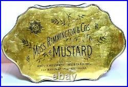 Rare Antique Early Shop Mustard Tin Box Chinese Warships Street Barber Market