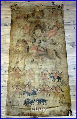 Rare Antique Early Sino Tibetan Primitive Painting Banner Cotton Scroll Thangka