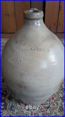 Rare Antique Early Stoneware Ovoid Charlestown Crock Jug 11.5