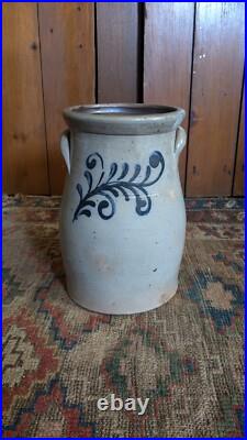 Rare Antique Early Stoneware Small Cobalt Blue Floral Crock Butter Churn 9.75