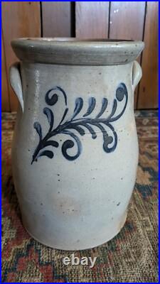 Rare Antique Early Stoneware Small Cobalt Blue Floral Crock Butter Churn 9.75