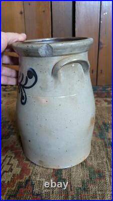 Rare Antique Early Stoneware Small Cobalt Blue Floral Crock Butter Churn 9.75