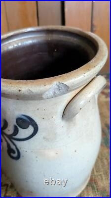 Rare Antique Early Stoneware Small Cobalt Blue Floral Crock Butter Churn 9.75