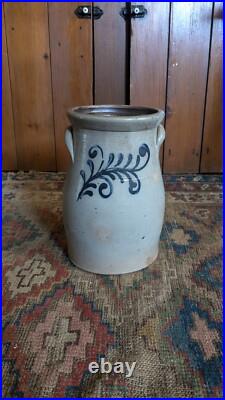 Rare Antique Early Stoneware Small Cobalt Blue Floral Crock Butter Churn 9.75