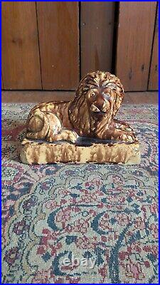 Rare Antique Early Stoneware Yellowware Bennington Staffordshire Lion Statue 8 Rare Antique Early Stoneware Yellowware Bennington Staffordshire Lion Statue 8