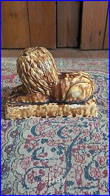 Rare Antique Early Stoneware Yellowware Bennington Staffordshire Lion Statue 8 Rare Antique Early Stoneware Yellowware Bennington Staffordshire Lion Statue 8