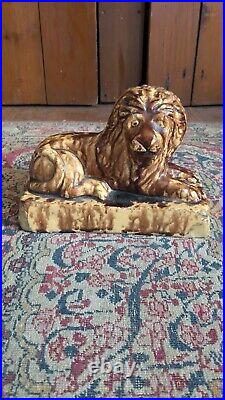 Rare Antique Early Stoneware Yellowware Bennington Staffordshire Lion Statue 8 Rare Antique Early Stoneware Yellowware Bennington Staffordshire Lion Statue 8