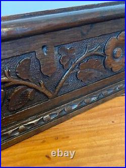 Rare Antique Early Victorian 19th C Floral Relief Finley Carved Oak Box