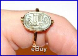 Rare Antique Early Victorian 22ct Gold Antique Scarab Swivel Ring. Hieroglyphs