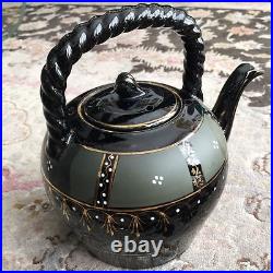 Rare Antique Early Victorian Jackfield Pottery Black Ware Teapot (9/23cm)