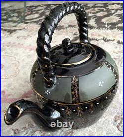 Rare Antique Early Victorian Jackfield Pottery Black Ware Teapot (9/23cm)