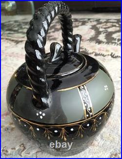 Rare Antique Early Victorian Jackfield Pottery Black Ware Teapot (9/23cm)