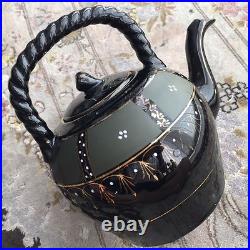 Rare Antique Early Victorian Jackfield Pottery Black Ware Teapot (9/23cm)