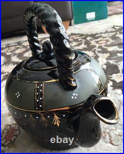 Rare Antique Early Victorian Jackfield Pottery Black Ware Teapot (9/23cm)