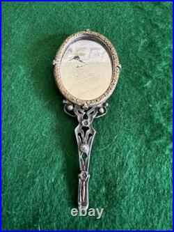 Rare Antique Early Victorian Mercury Cameo Roman Medallion Hand Mirror Pewter