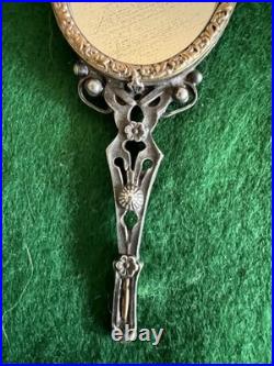 Rare Antique Early Victorian Mercury Cameo Roman Medallion Hand Mirror Pewter