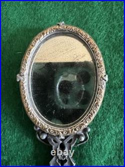 Rare Antique Early Victorian Mercury Cameo Roman Medallion Hand Mirror Pewter