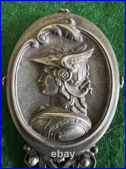 Rare Antique Early Victorian Mercury Cameo Roman Medallion Hand Mirror Pewter