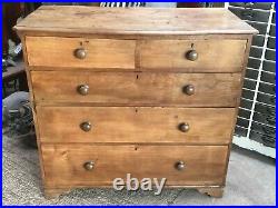 Rare Antique Early Victorian Period Elm 2 Over 3 Chest Of Drawers