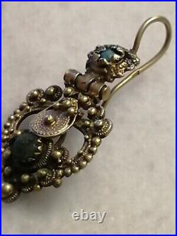 Rare Antique Early Victorian Silver, Gold-plated Earring, With Stones