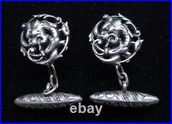 Rare Antique Early Victorian Sterling Silver Cuff Links Gryphon Lion Open work Rare Antique Early Victorian Sterling Silver Cuff Links Gryphon Lion Open work