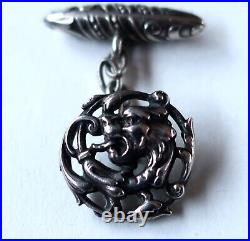 Rare Antique Early Victorian Sterling Silver Cuff Links Gryphon Lion Open work Rare Antique Early Victorian Sterling Silver Cuff Links Gryphon Lion Open work