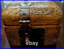 Rare Antique Early Vintage Small Worm Wood Chest Trunk Box