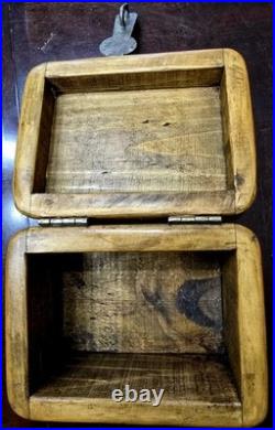 Rare Antique Early Vintage Small Worm Wood Chest Trunk Box
