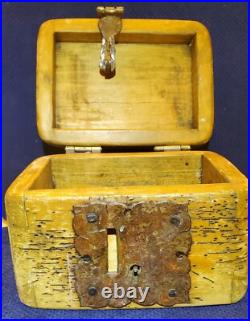 Rare Antique Early Vintage Small Worm Wood Chest Trunk Box