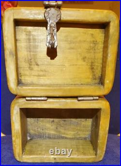 Rare Antique Early Vintage Small Worm Wood Chest Trunk Box