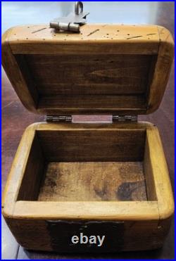 Rare Antique Early Vintage Small Worm Wood Chest Trunk Box