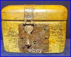 Rare Antique Early Vintage Small Worm Wood Chest Trunk Box