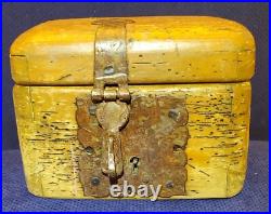 Rare Antique Early Vintage Small Worm Wood Chest Trunk Box