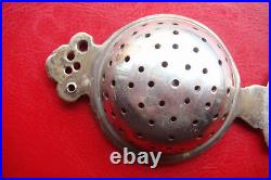 Rare Antique Early XIX Century Handmade Broze Silvered Tea Strainer