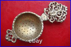 Rare Antique Early XIX Century Handmade Broze Silvered Tea Strainer
