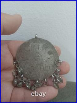 Rare Antique Eastern Islamic Silver Amulet Pendant Hand Engraved Arabic Tribal