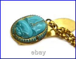 Rare Antique Egyptian Revival Glass Scarab Chatelaine, Czech Early 20C Deco 20s