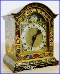 Rare Antique English 8 Day Black Lacquered Chinoiserie Timepiece Mantel Clock