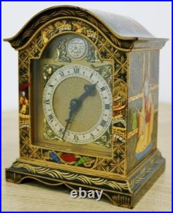 Rare Antique English 8 Day Black Lacquered Chinoiserie Timepiece Mantel Clock