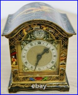 Rare Antique English 8 Day Black Lacquered Chinoiserie Timepiece Mantel Clock
