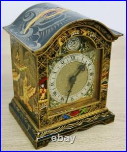 Rare Antique English 8 Day Black Lacquered Chinoiserie Timepiece Mantel Clock