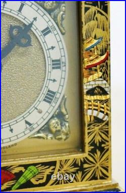 Rare Antique English 8 Day Black Lacquered Chinoiserie Timepiece Mantel Clock