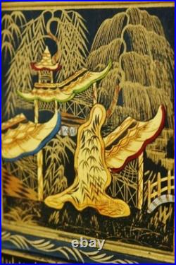 Rare Antique English 8 Day Black Lacquered Chinoiserie Timepiece Mantel Clock