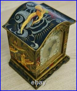 Rare Antique English 8 Day Black Lacquered Chinoiserie Timepiece Mantel Clock