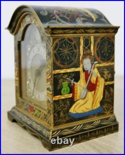 Rare Antique English 8 Day Black Lacquered Chinoiserie Timepiece Mantel Clock