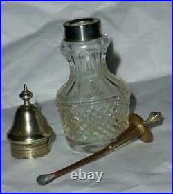 Rare Antique English Crystal & Silver Plate Snuff Bottle, Early 19th C