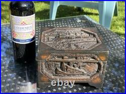 Rare Antique Folk Art Hand Carved Box Early Transportation Scenes