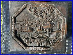 Rare Antique Folk Art Hand Carved Box Early Transportation Scenes