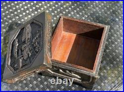 Rare Antique Folk Art Hand Carved Box Early Transportation Scenes